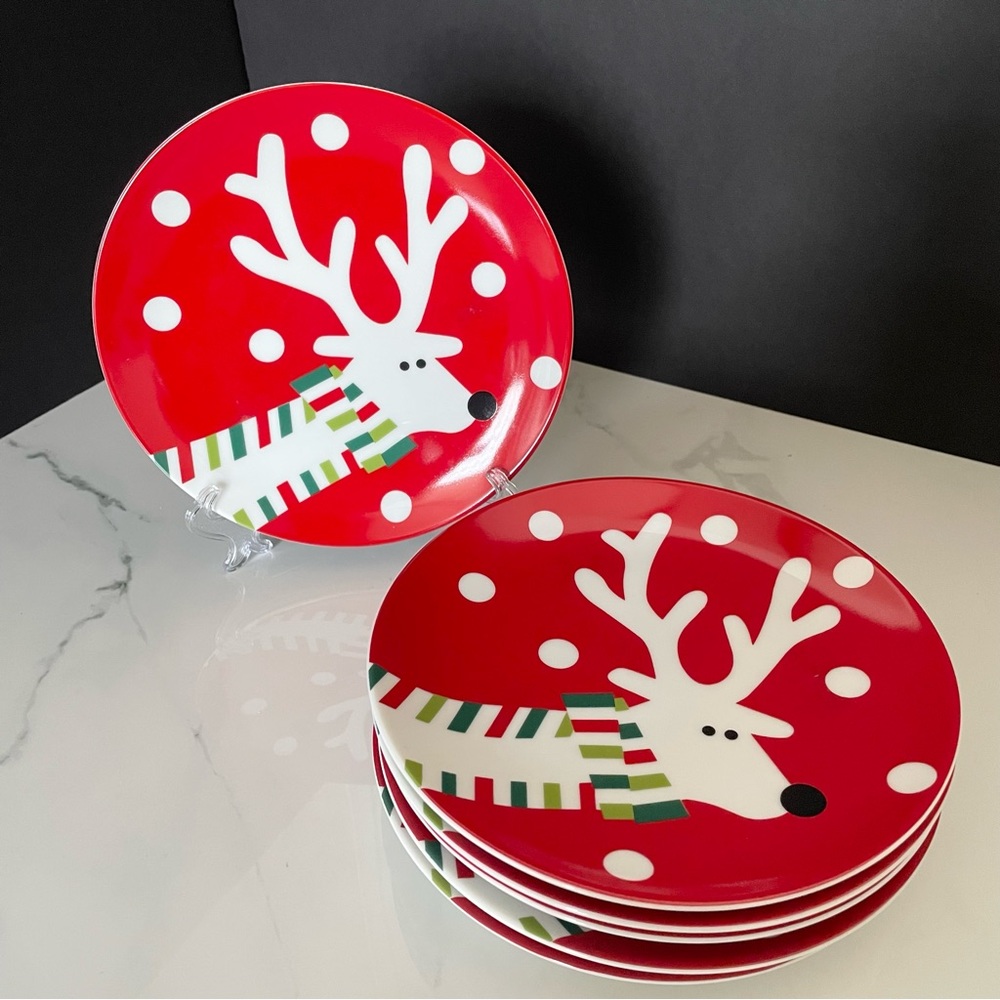 SET of 6 Reindeer 7.5" Plates by Crate&Barrel